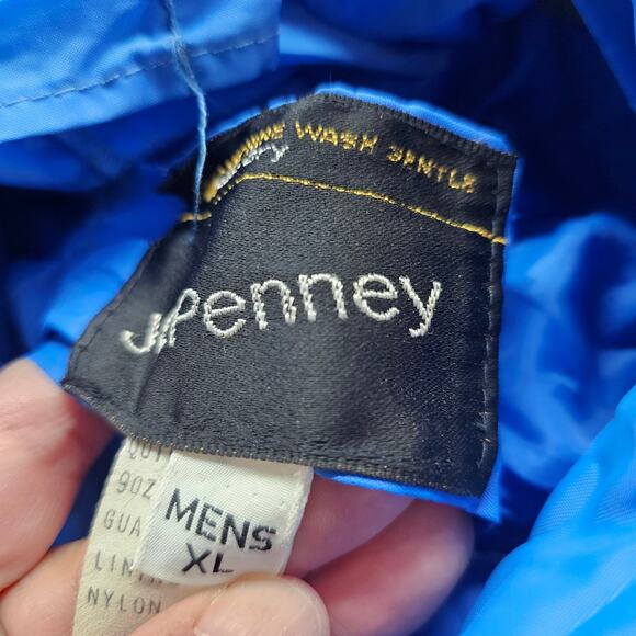 Vintage Jcpenny Puff Coat Men XL Blue Hooded 80s Thick Warm Winter Utility Retro - Picture 13 of 16